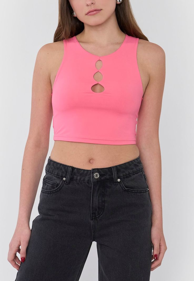 Peto Mujer Cut Out Frontal Sin Mangas Fucsia Corona-2
