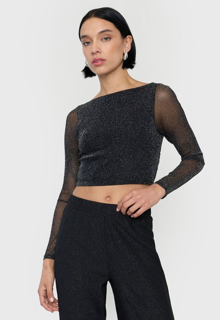 Polera Mujer Sin Espalda M/L Brillos Negro Corona-0