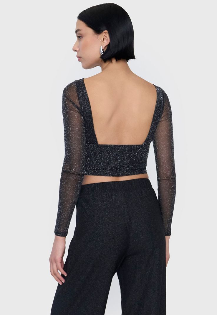 Polera Mujer Sin Espalda M/L Brillos Negro Corona-1