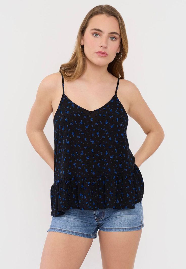 Blusa Mujer Pabilo Negro Flores Corona-0
