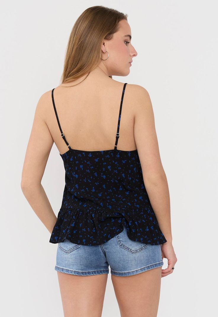 Blusa Mujer Pabilo Negro Flores Corona-1