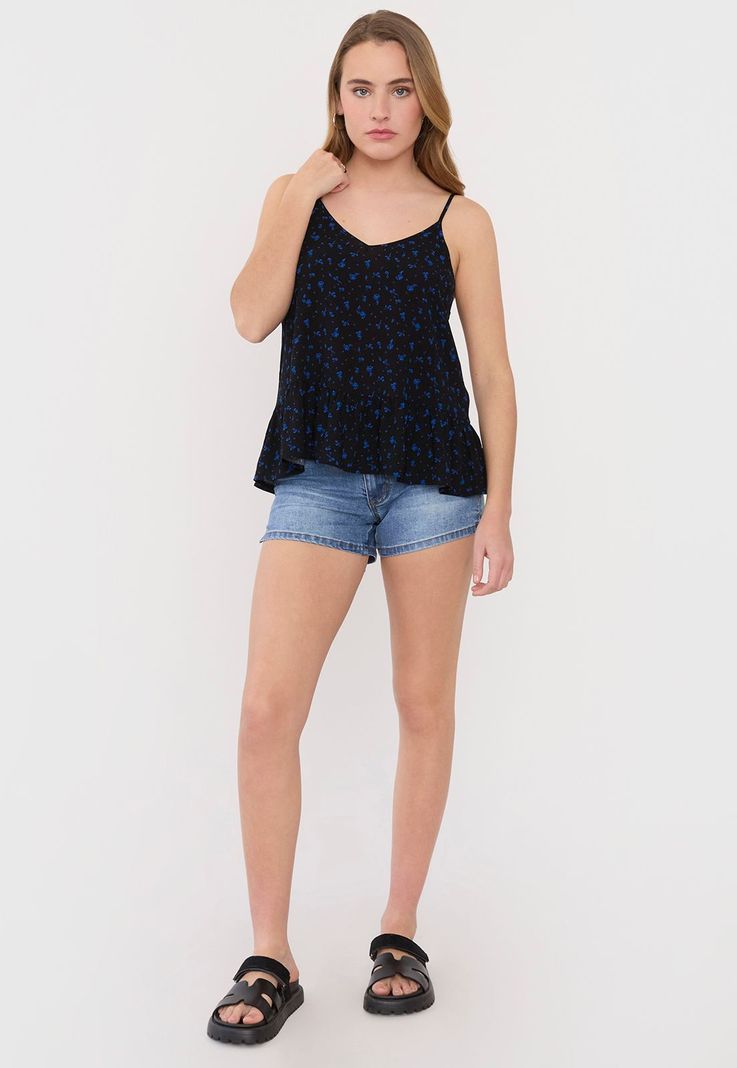 Blusa Mujer Pabilo Negro Flores Corona-3