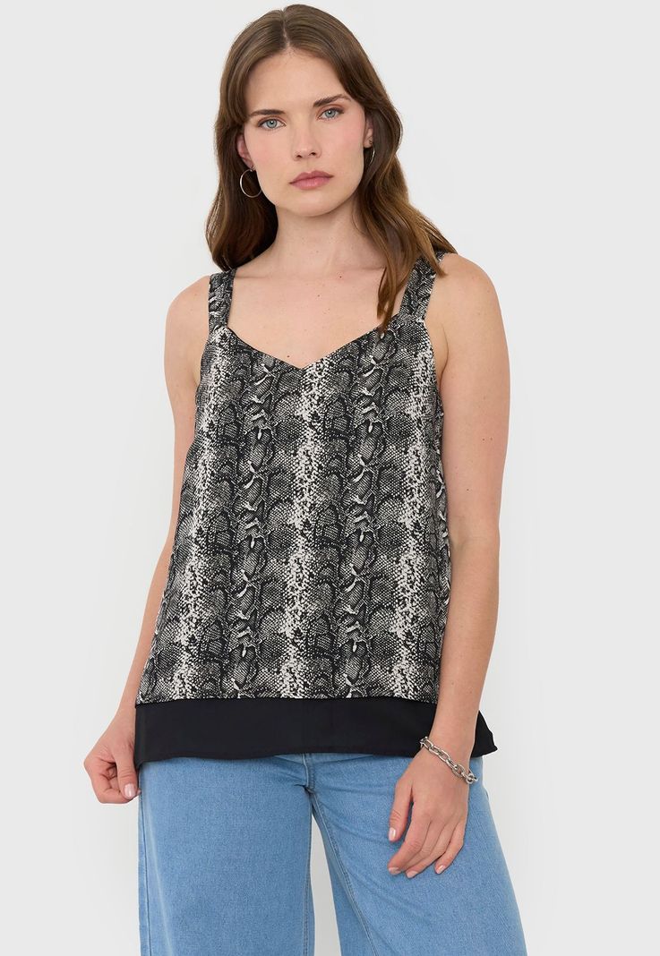 Blusa Mujer Pabilo Grueso Print Pitón Negro Corona-0