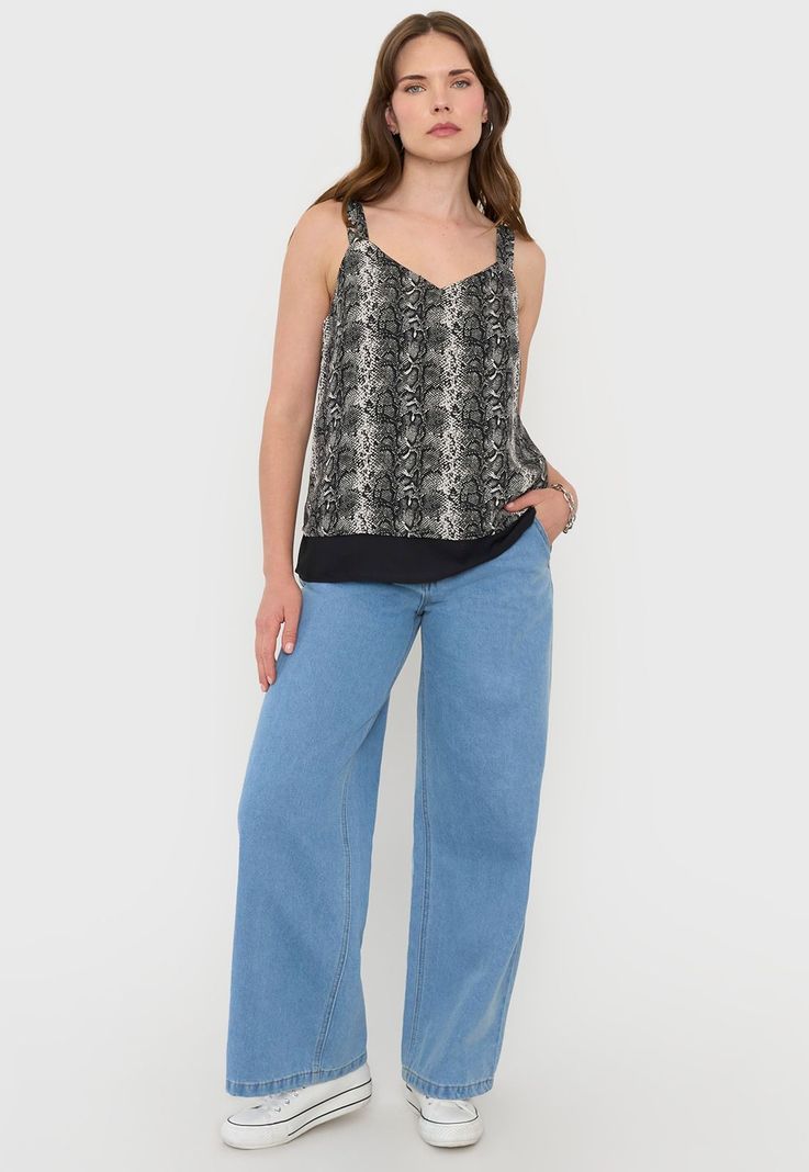 Blusa Mujer Pabilo Grueso Print Pitón Negro Corona-3