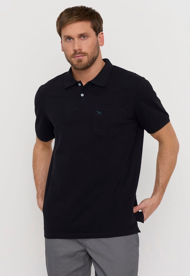 Polera Hombre Piqué Bolsillo Negro I Corona-1