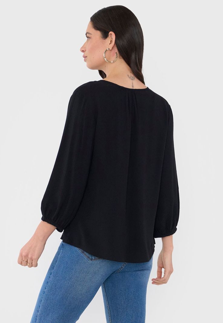 Blusa Mujer Botones Macramé Negro Corona-1