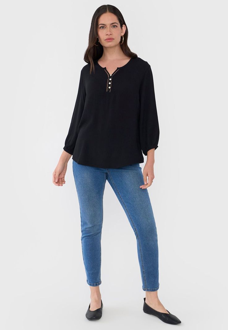 Blusa Mujer Botones Macramé Negro Corona-3