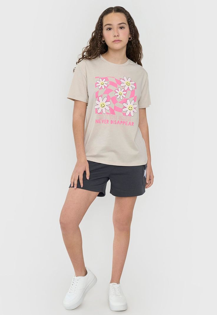 Polera Niña Teen Manga Corta Fun Oversize  Beige Corona-3