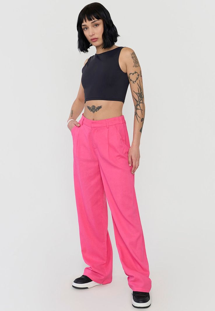 Pantalón Mujer Lino Sastrero Fucsia Corona-0