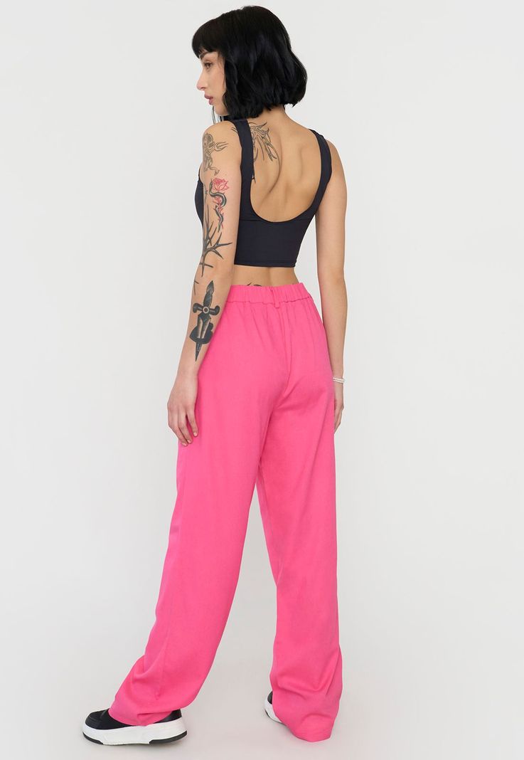Pantalón Mujer Lino Sastrero Fucsia Corona-2