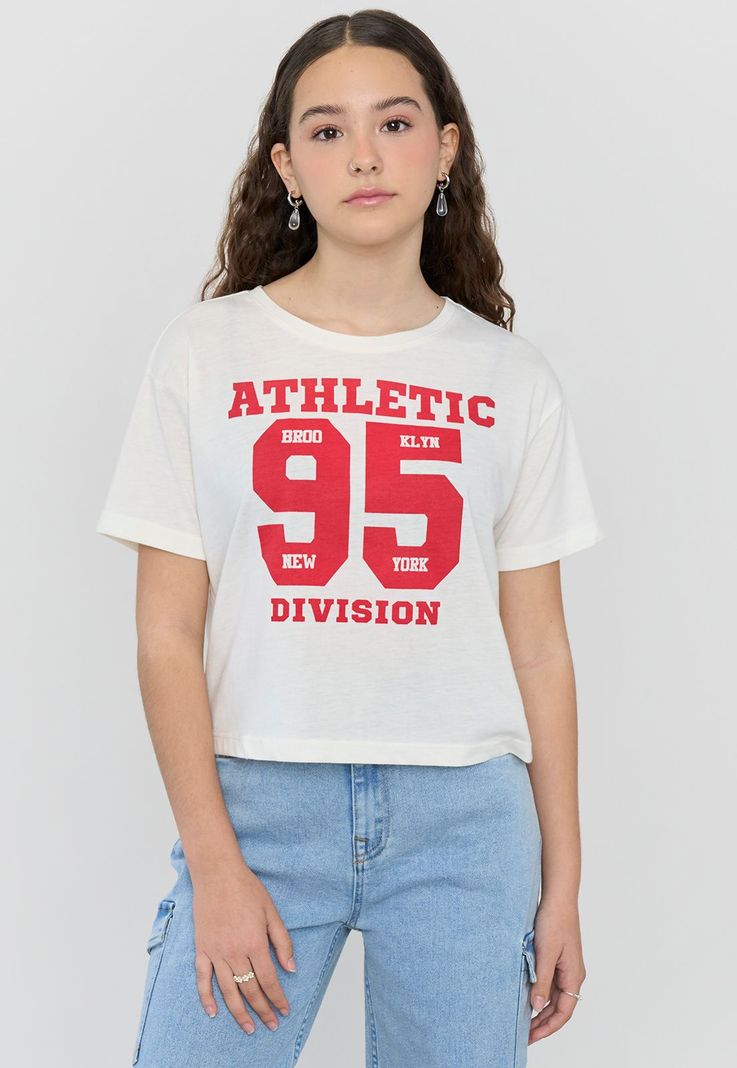 Polera Niña Crop Oversize Sporty Crudo Corona-0