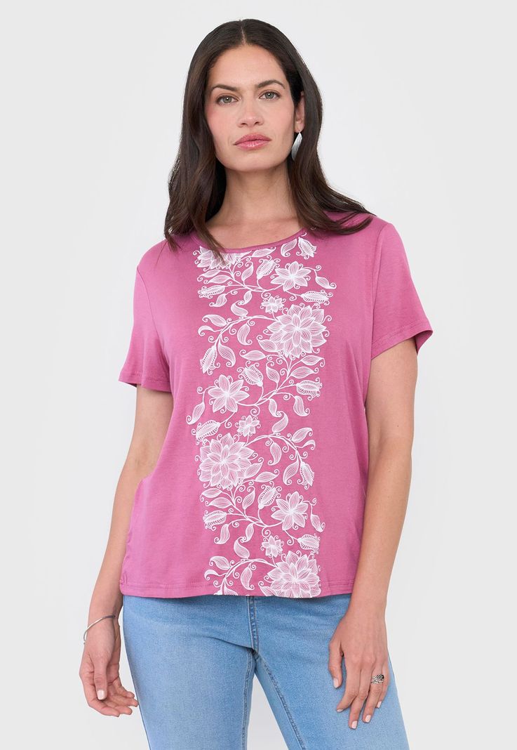Polera Mujer Print Boho Rosado Corona-0