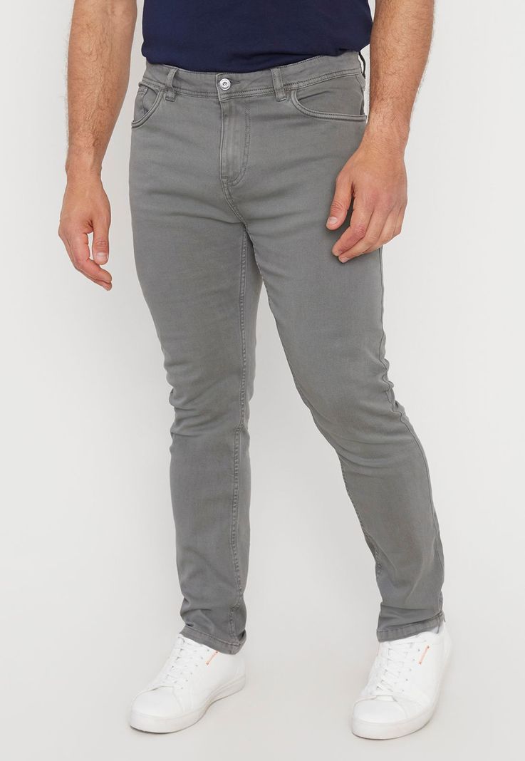 Pantalón Hombre Slim Fit Gris 5 Pocket Corona-1