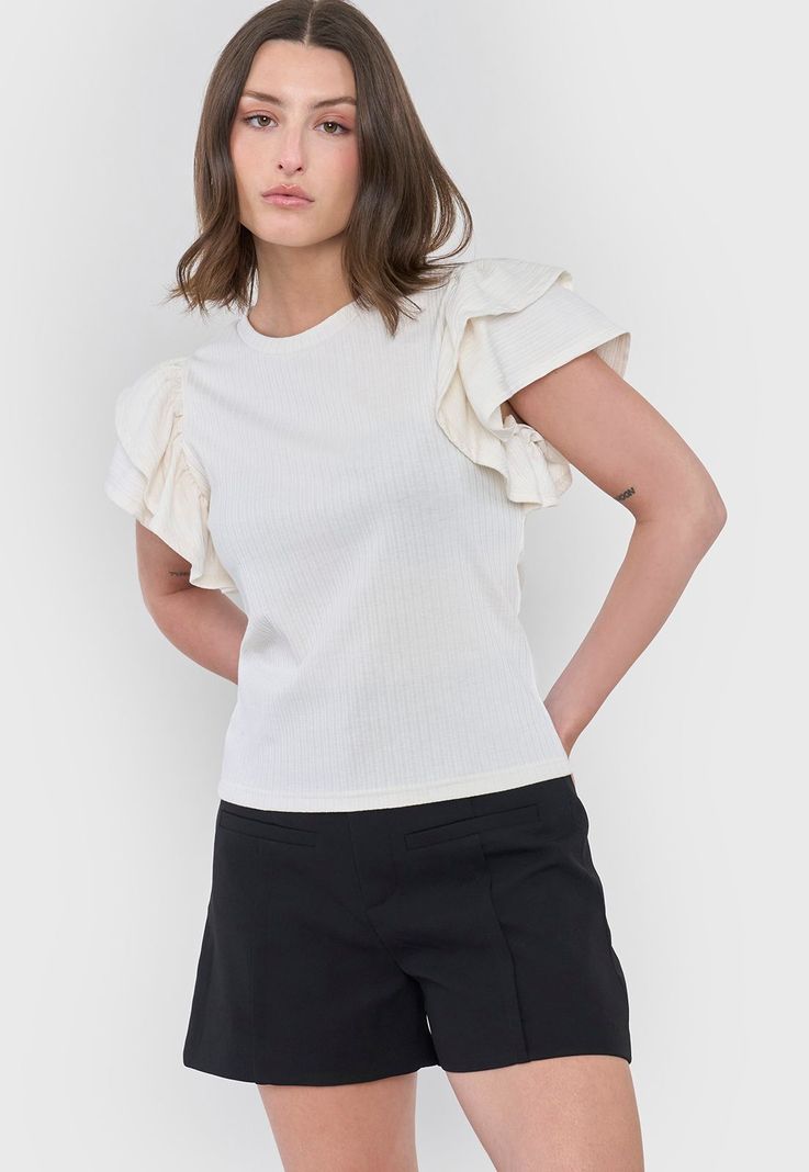 Polera Mujer Rib Vuelos Ecru Corona-0
