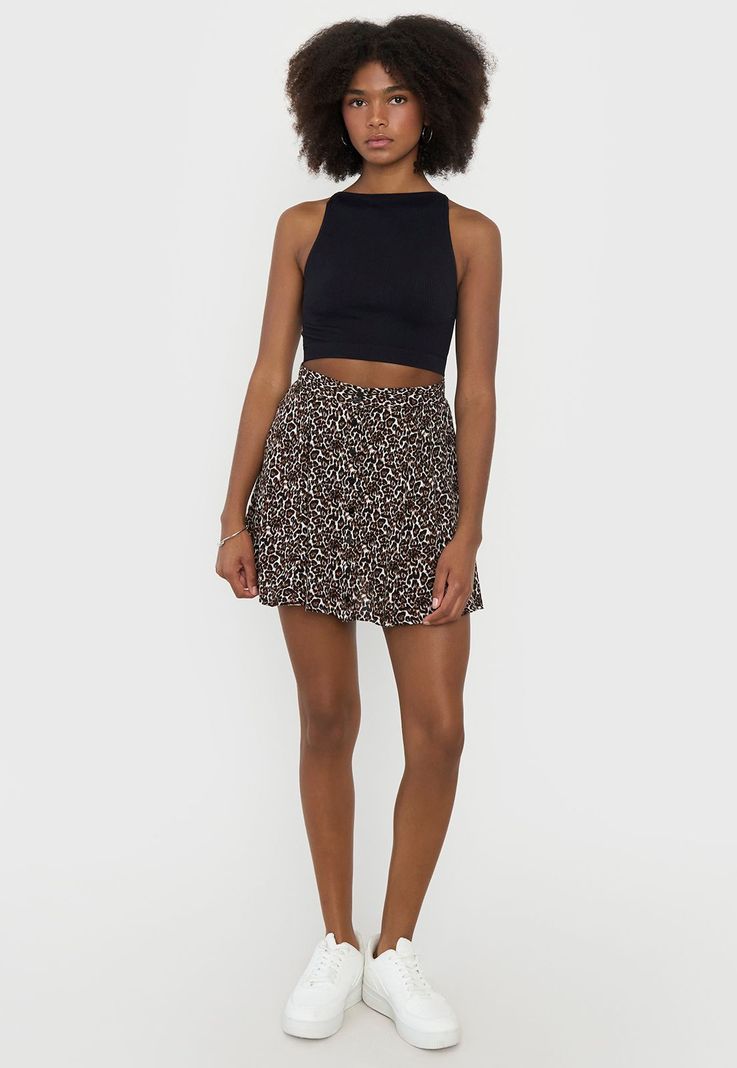 Falda Mujer Cintura Botones Animal Print Negro Corona-0