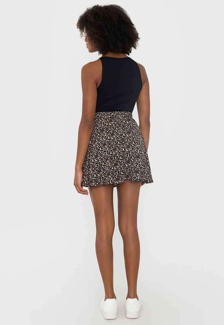 Falda Mujer Cintura Botones Animal Print Negro Corona-2