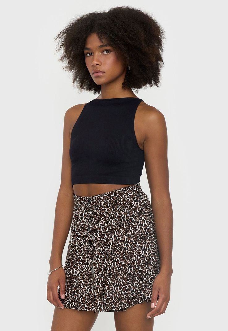 Falda Mujer Cintura Botones Animal Print Negro Corona-3