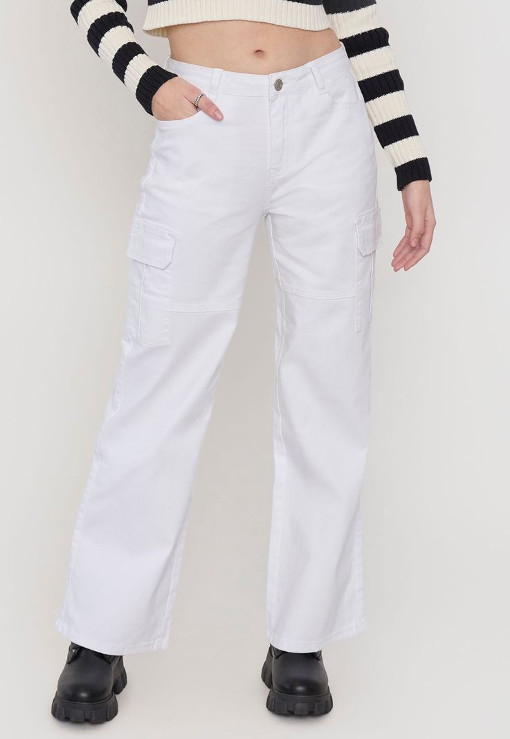 Pantalón Mujer Cargo Stretch Blanco Corona-1