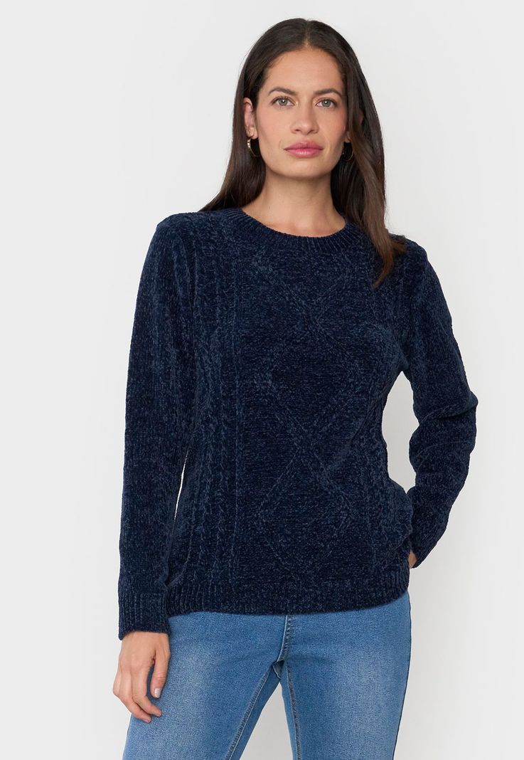 Sweater Mujer Chenille Trenzado Navy Corona-0