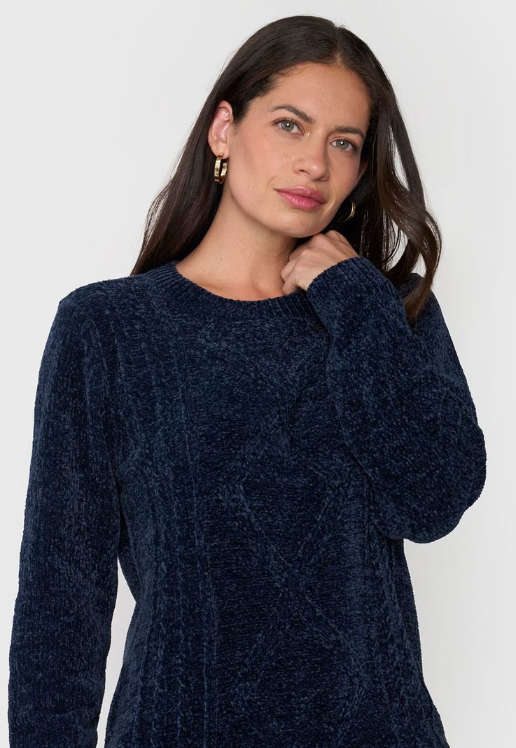 Sweater Mujer Chenille Trenzado Navy Corona-2