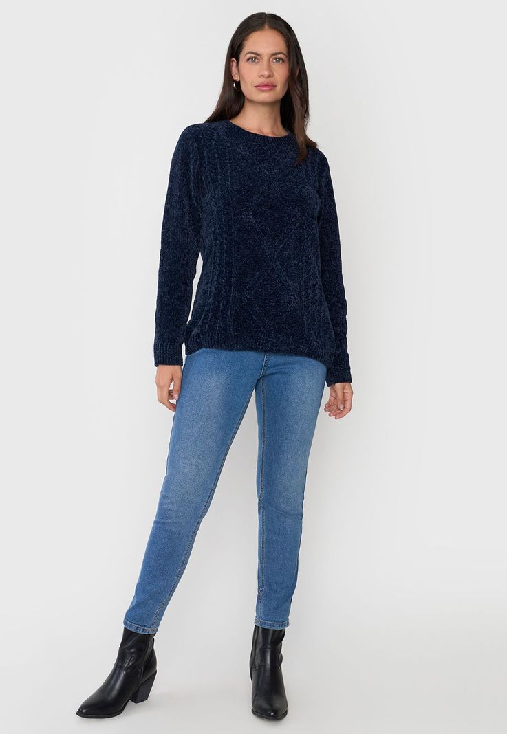 Sweater Mujer Chenille Trenzado Navy Corona-3