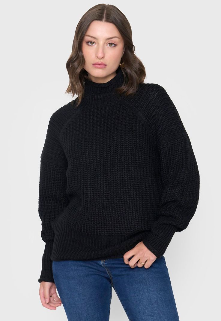 Sweater Mujer Grueso Negro Corona-0