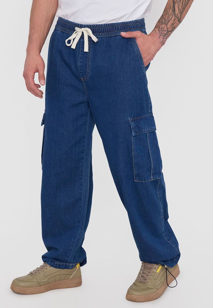 Jeans Hombre Parachute Fit Cargo Azul Medio Corona-1