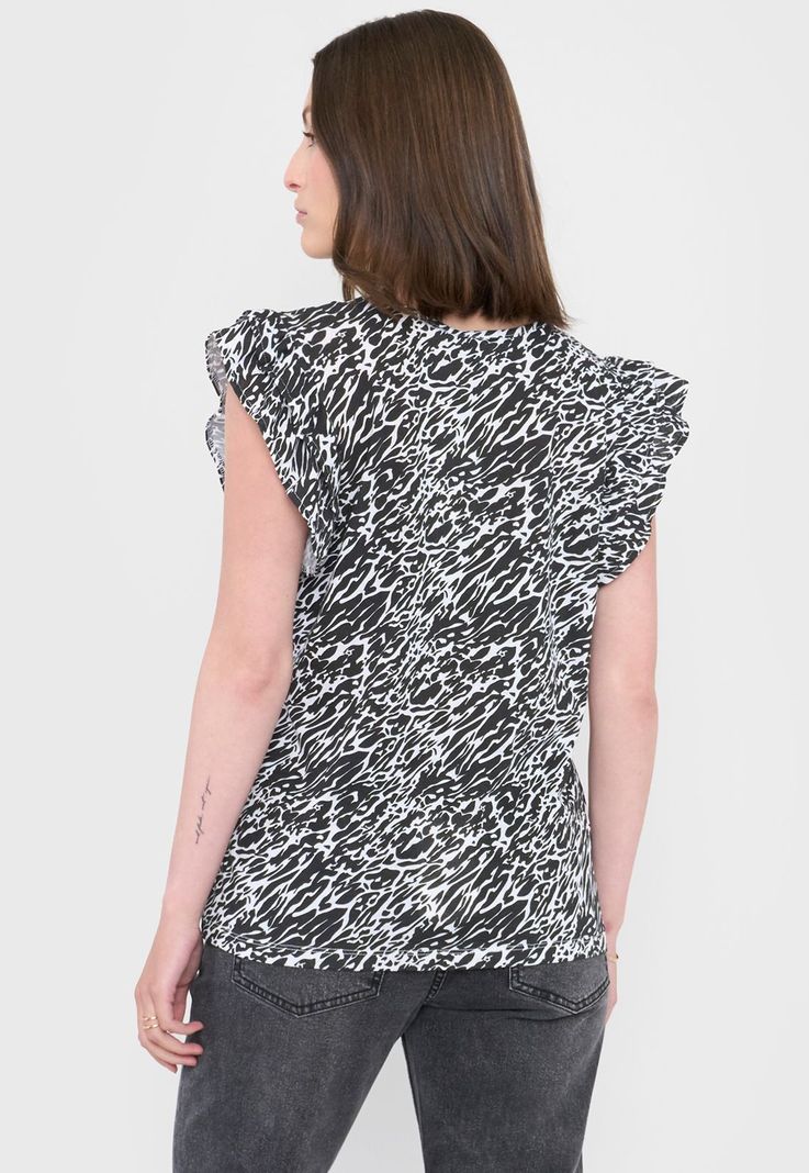 Polera Mujer Vuelos Animal Print Negro Corona-1