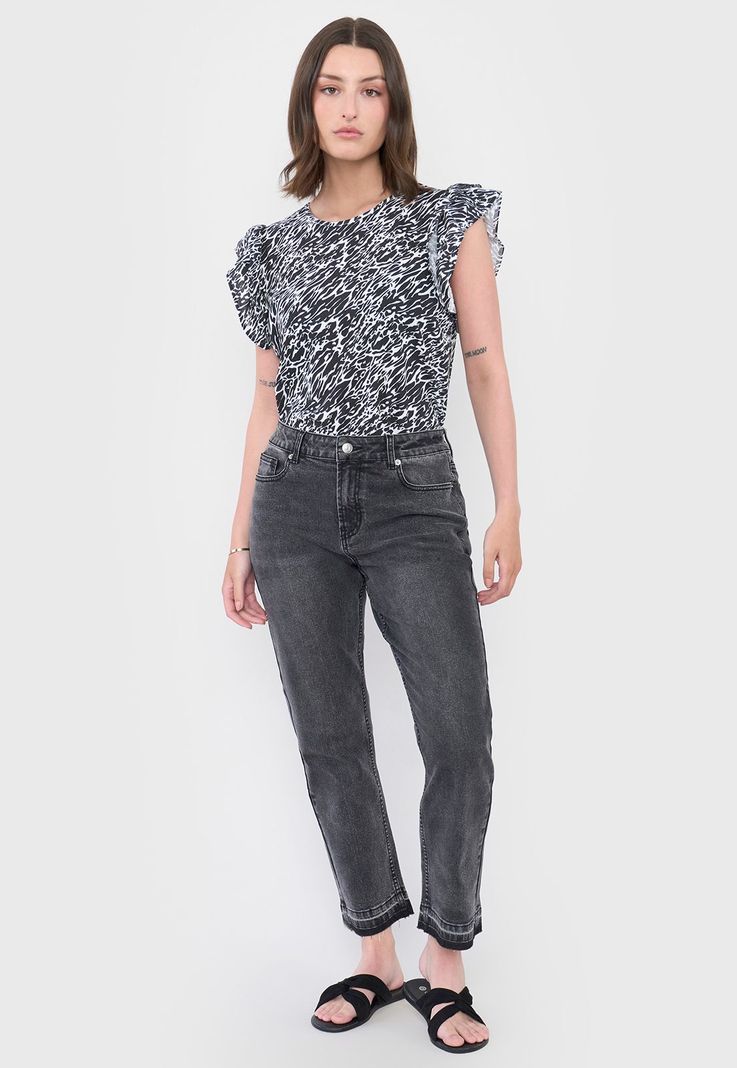 Polera Mujer Vuelos Animal Print Negro Corona-3