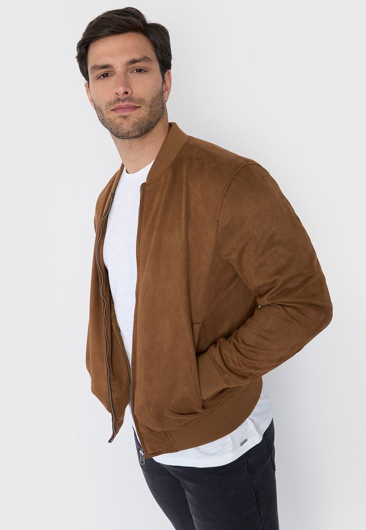 Bomber Hombre Fake Suede Camel Corona-0