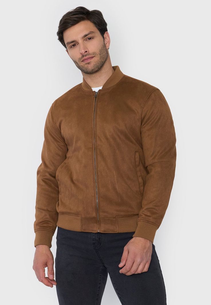 Bomber Hombre Fake Suede Camel Corona-1