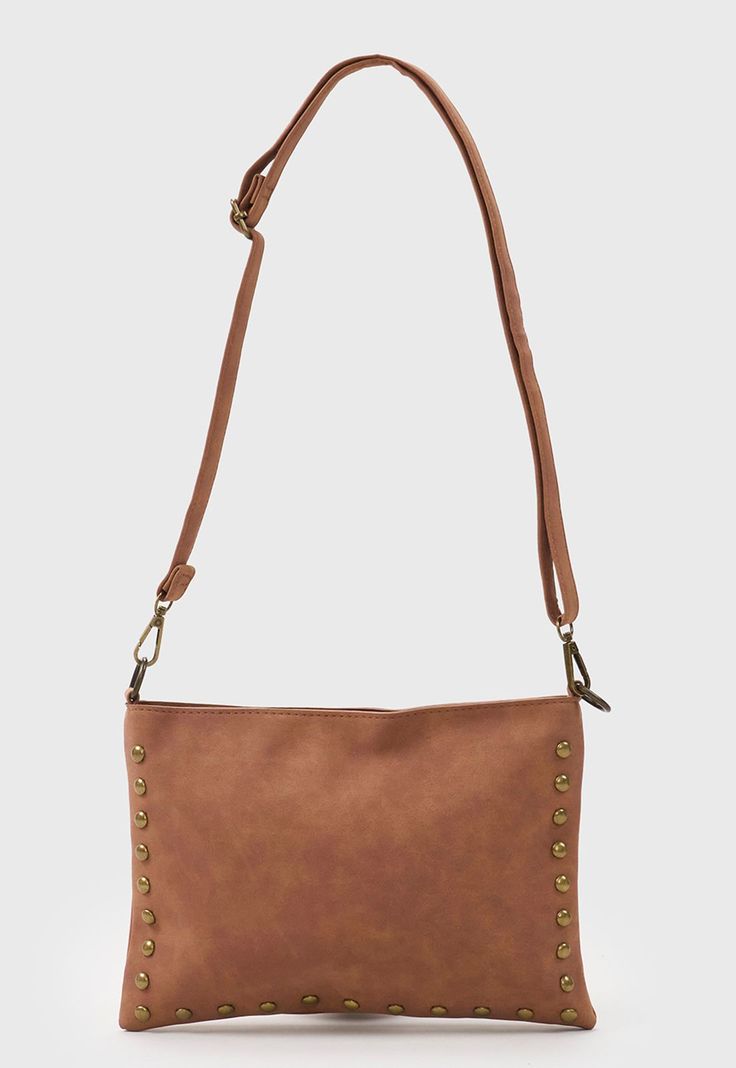 Bandolera Mujer Cuadrada Tachas Camel Corona-0