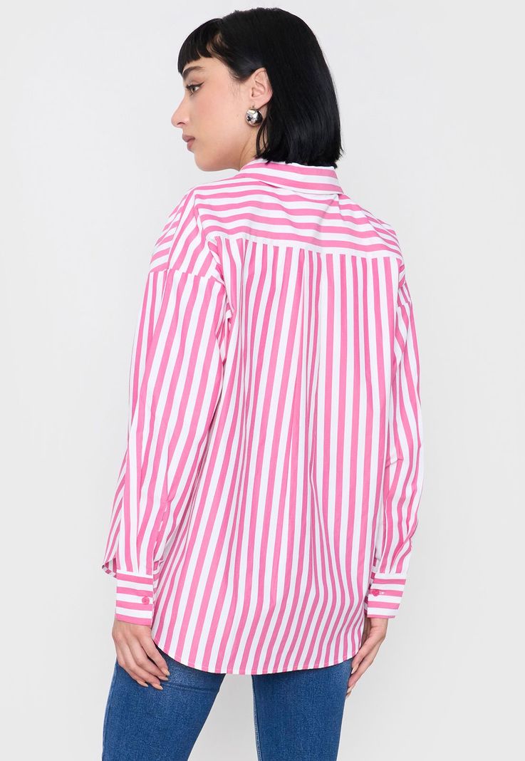 Blusa Mujer Camisera Rayas Fucsia Corona-1