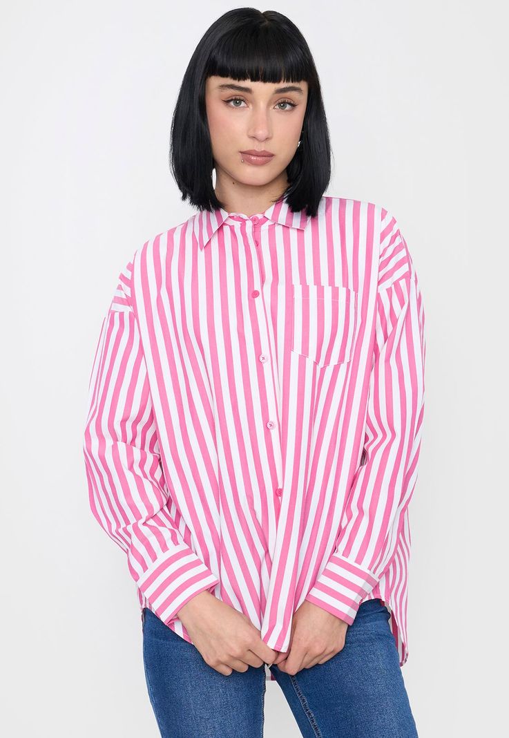Blusa Mujer Camisera Rayas Fucsia Corona-2