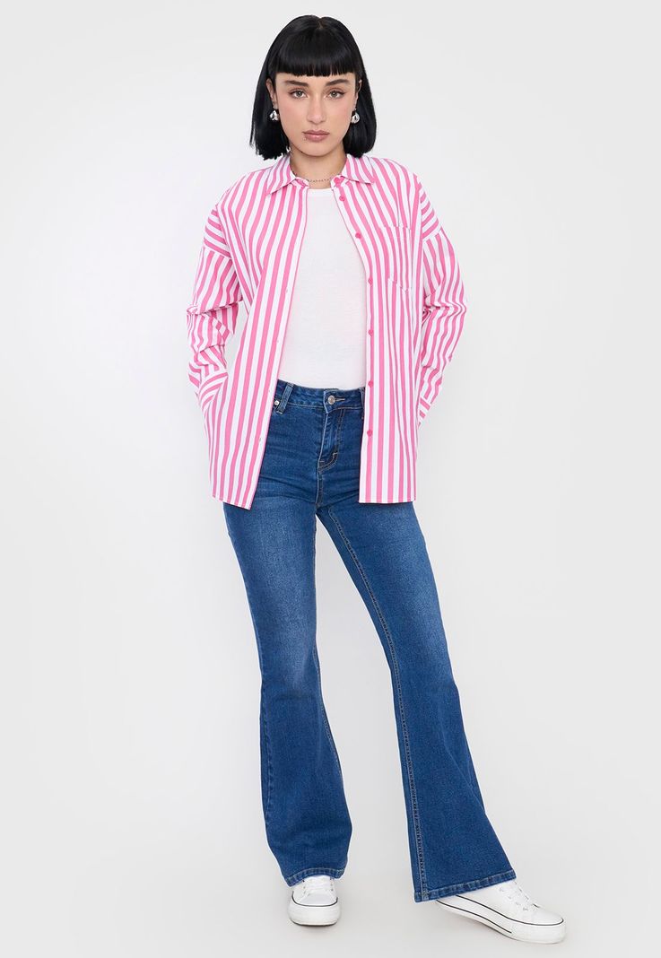 Blusa Mujer Camisera Rayas Fucsia Corona-3
