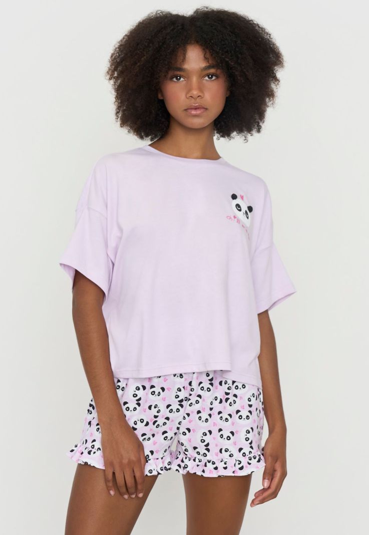 Pijama Mujer Corto Oversize Vuelos Lila Pandas Corona-0
