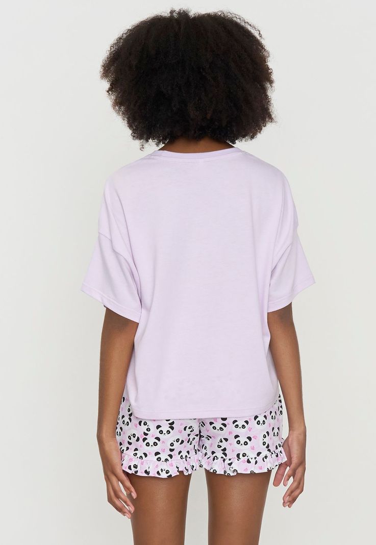 Pijama Mujer Corto Oversize Vuelos Lila Pandas Corona-1