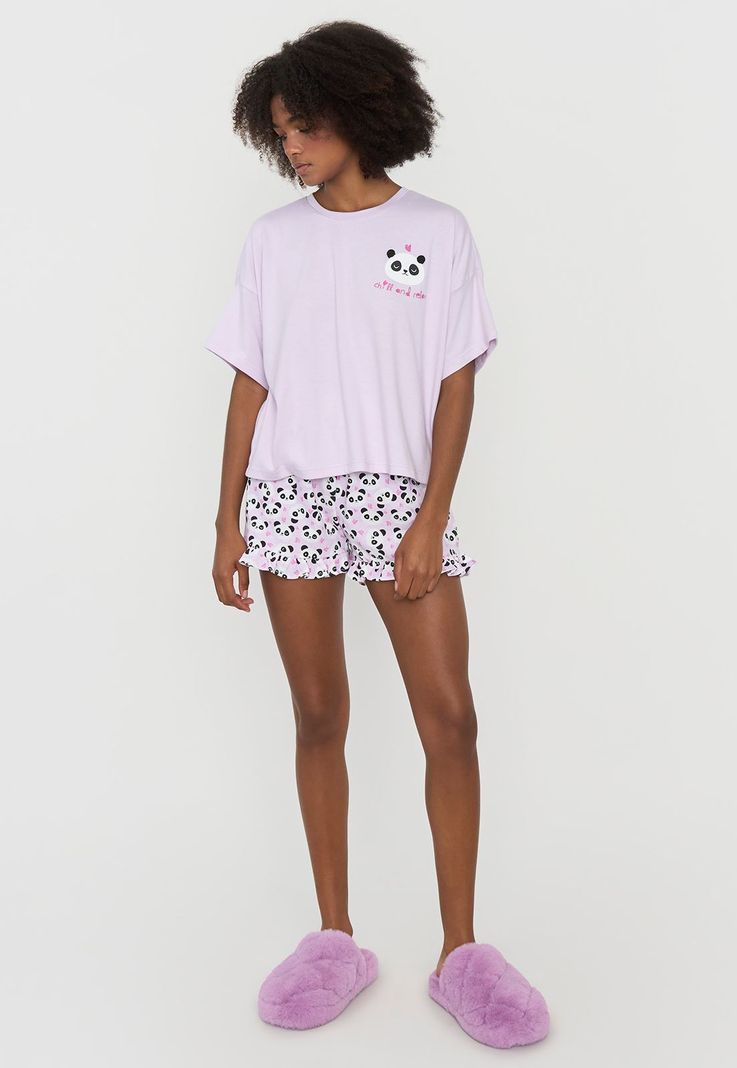 Pijama Mujer Corto Oversize Vuelos Lila Pandas Corona-3