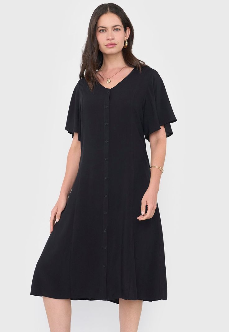 Vestido Mujer Largo Botones Negro Corona-0