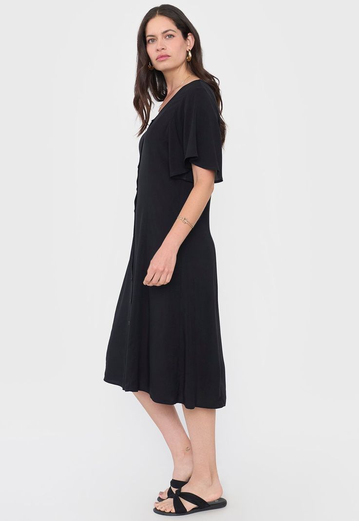 Vestido Mujer Largo Botones Negro Corona-2