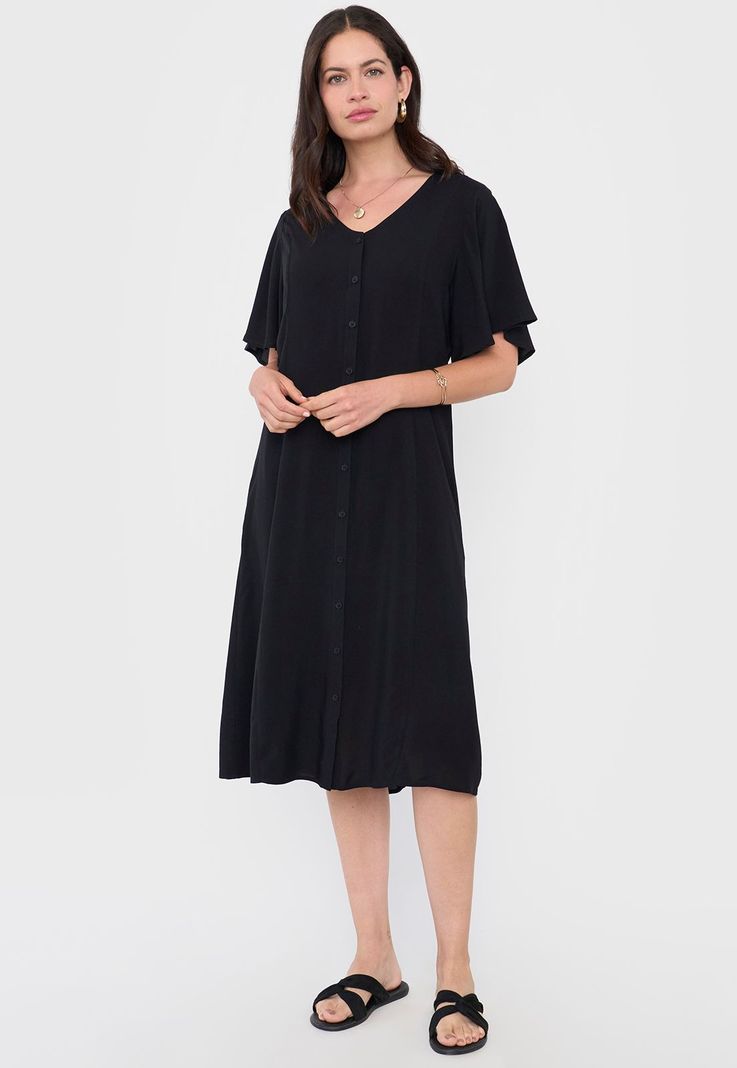 Vestido Mujer Largo Botones Negro Corona-3