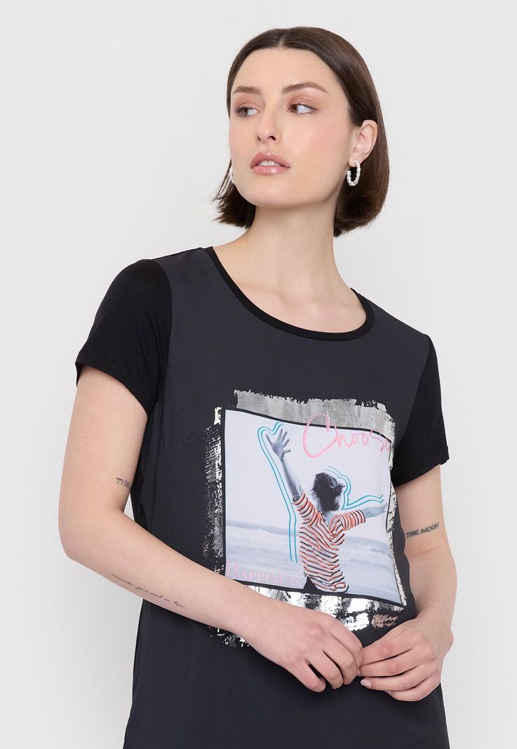 Polera Mujer Estampada Negro Corona-2