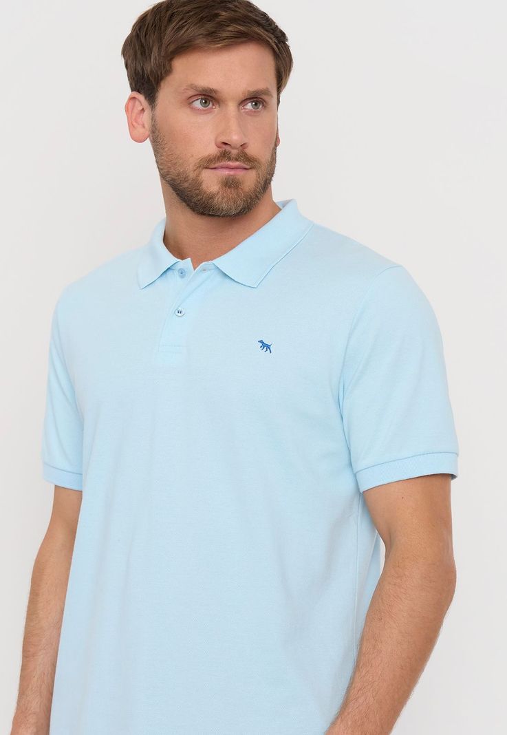 Polera Hombre Lisa Piqué Celeste Corona-2