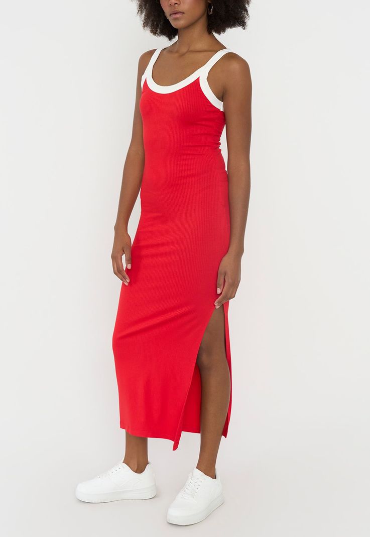 Vestido Mujer Largo Básico Rojo Corona-2