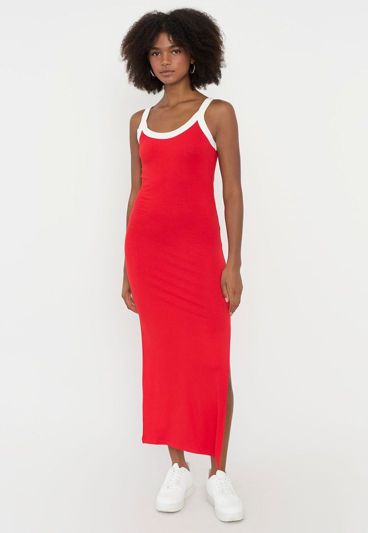 Vestido Mujer Largo Básico Rojo Corona-3
