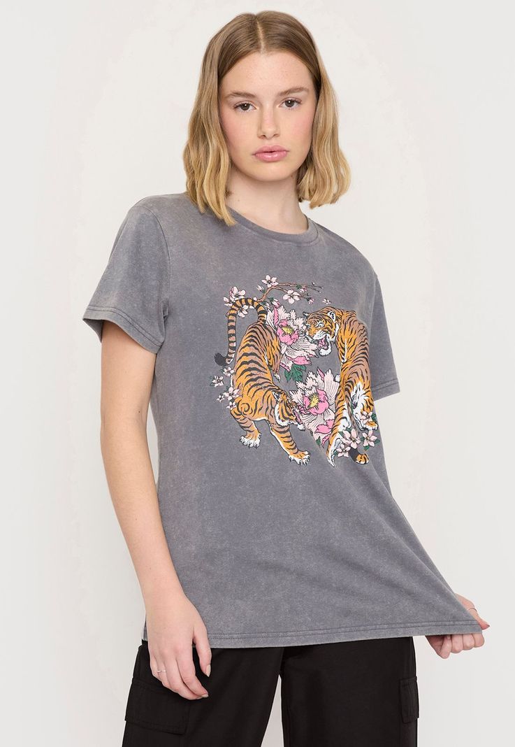 Polera Mujer Fun Oversize Gris Tigre Acid Wash Corona-0