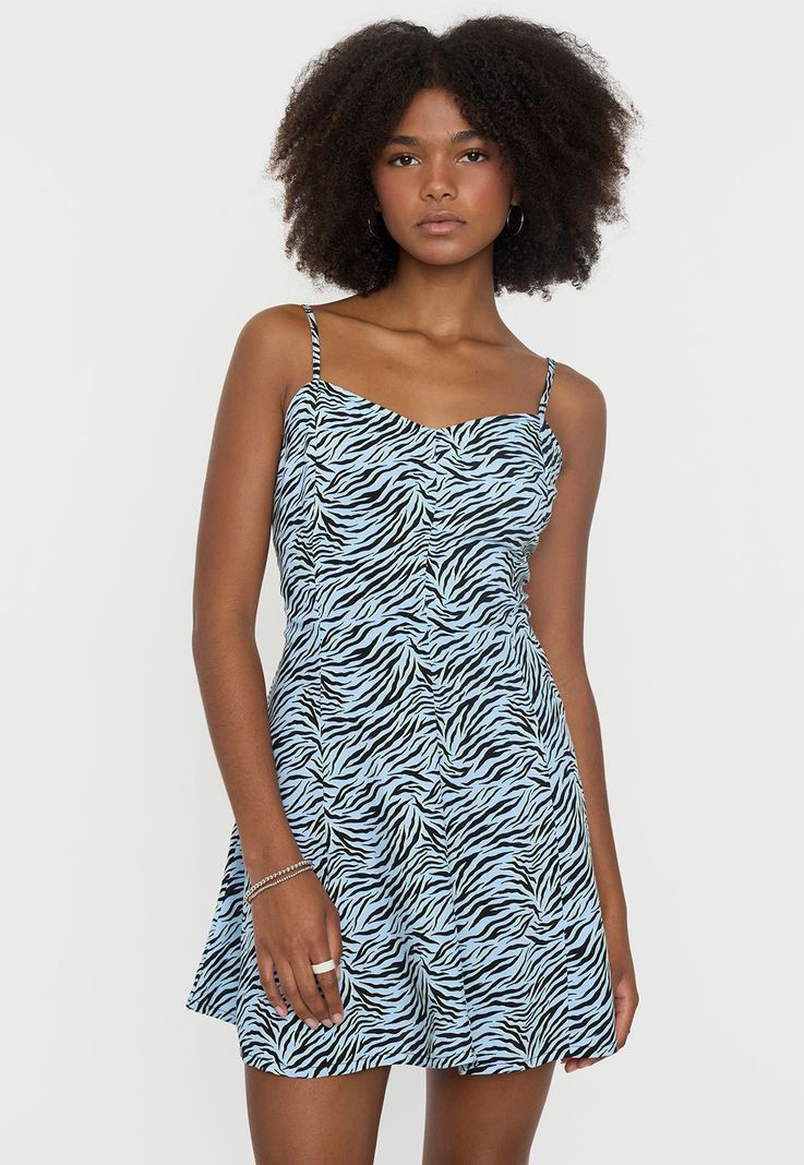 Vestido Mujer Print Cebra Celeste Corona-0