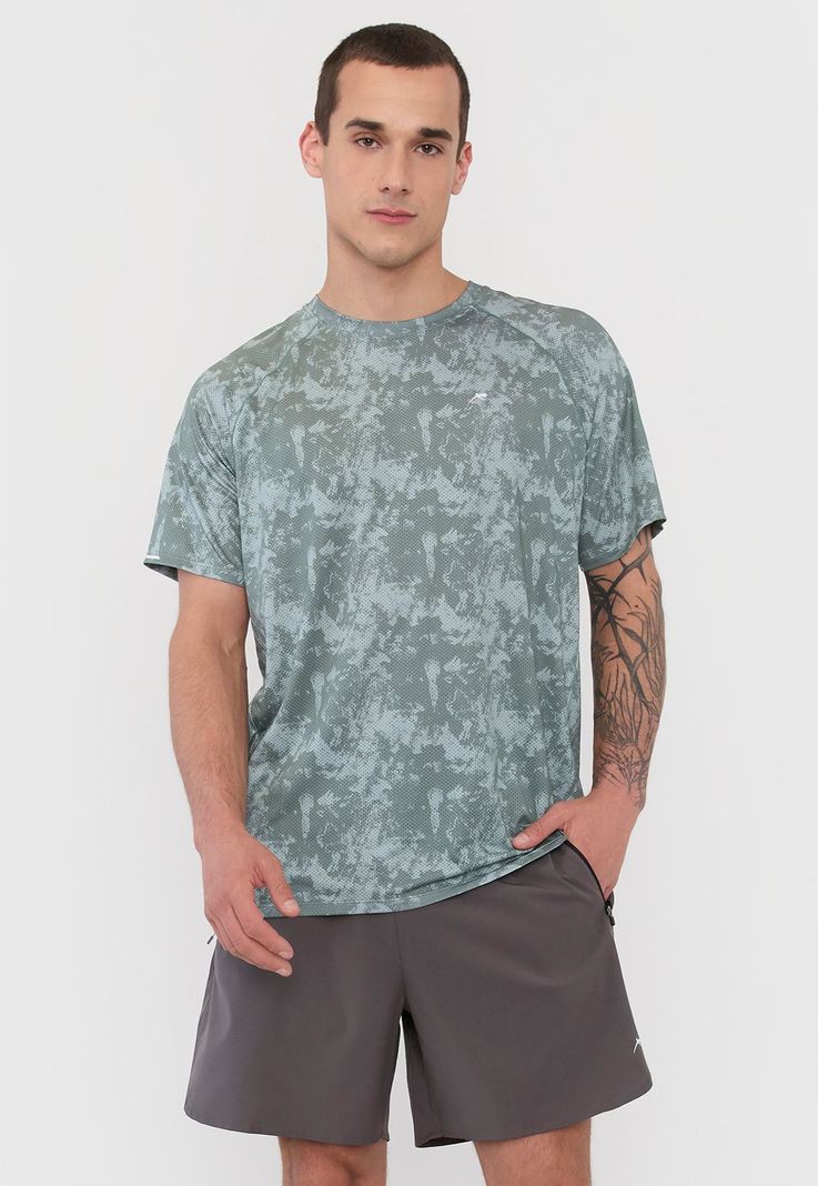 Polera Hombre Deportiva Full Print Mesh Verde Corona-0
