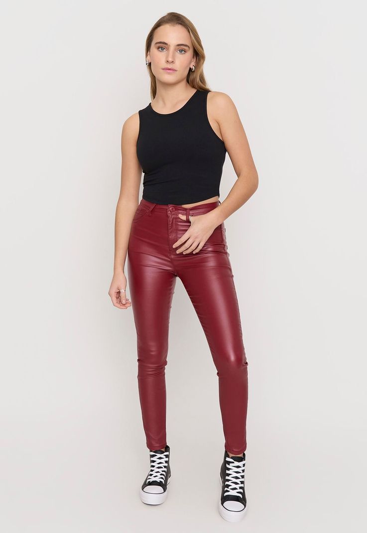 Pantalón Mujer Skinny Engomado Rojo Corona-0