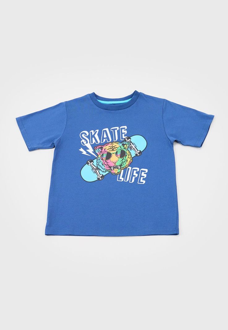 Polera Niño Kids M/C Print Fluor Azul Corona-0